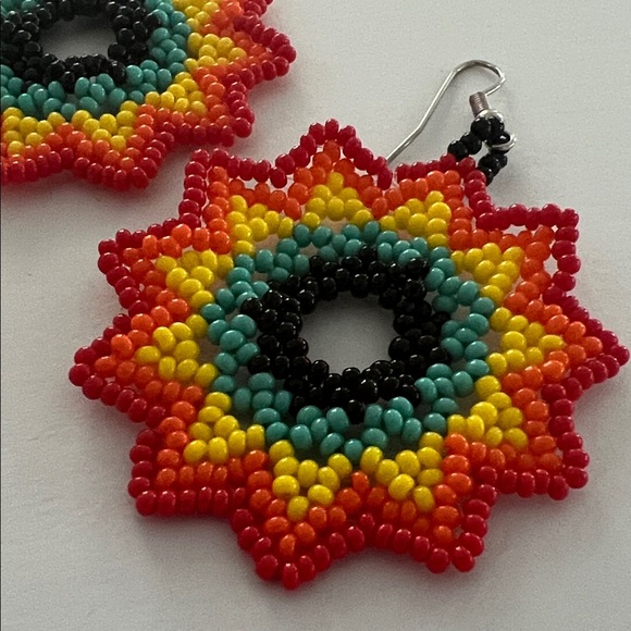 Colorful Handmade Beaded Sunburst Earrings - Picture 3 of 4